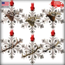 Pewter Elk Snowflake Christmas Tree Ornaments, Made in the USA