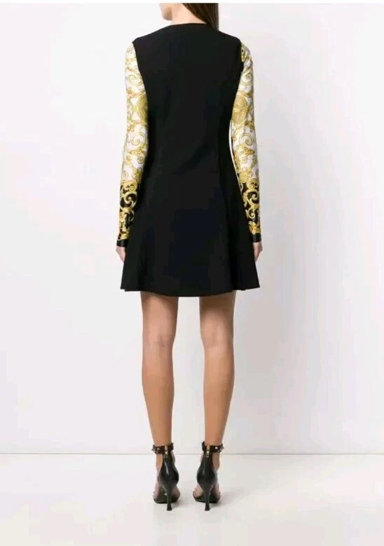 Abito smanicato nero VERSACE con bottoni Medusa oro taglia SMALL