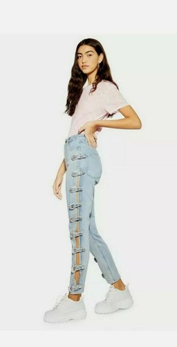TOPSHOP Side Buckle Mom Jeans High 
