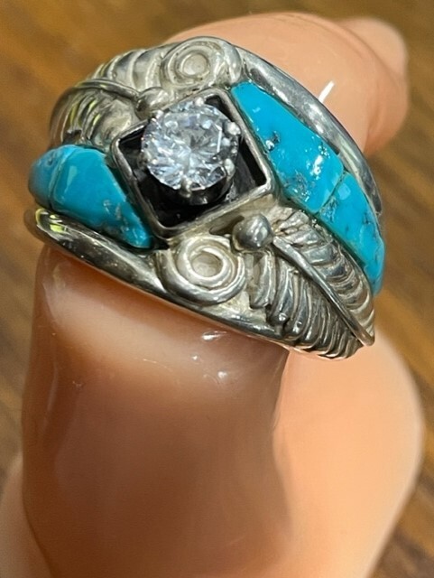 NATIVE Navajo INDIAN BEAUTIFUL Moissanite TURQUOISE STERLING