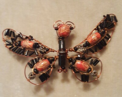 Artisan Design Crafted Hand Made Wire Wrapped Large Butterfly Beaded Pin Brooch