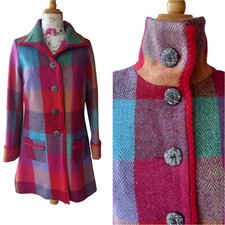 Avoca Wool Coat Colourful Checked Uk Size 8/10 Beautiful Quality