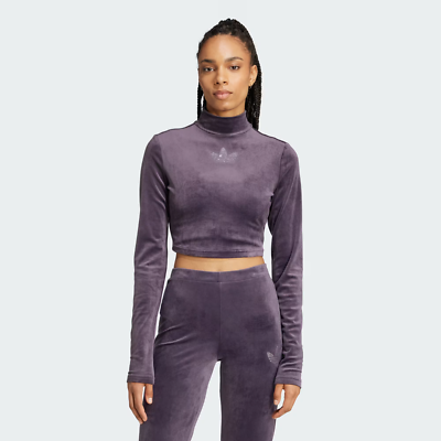adidas Originals Women Long Sleeve Rhinestone Trefoil Velvet Crop