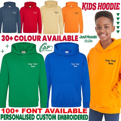 Personalised Custom Embroidered AWDis Just Hoods Pullover Kids Hoodie JH01J