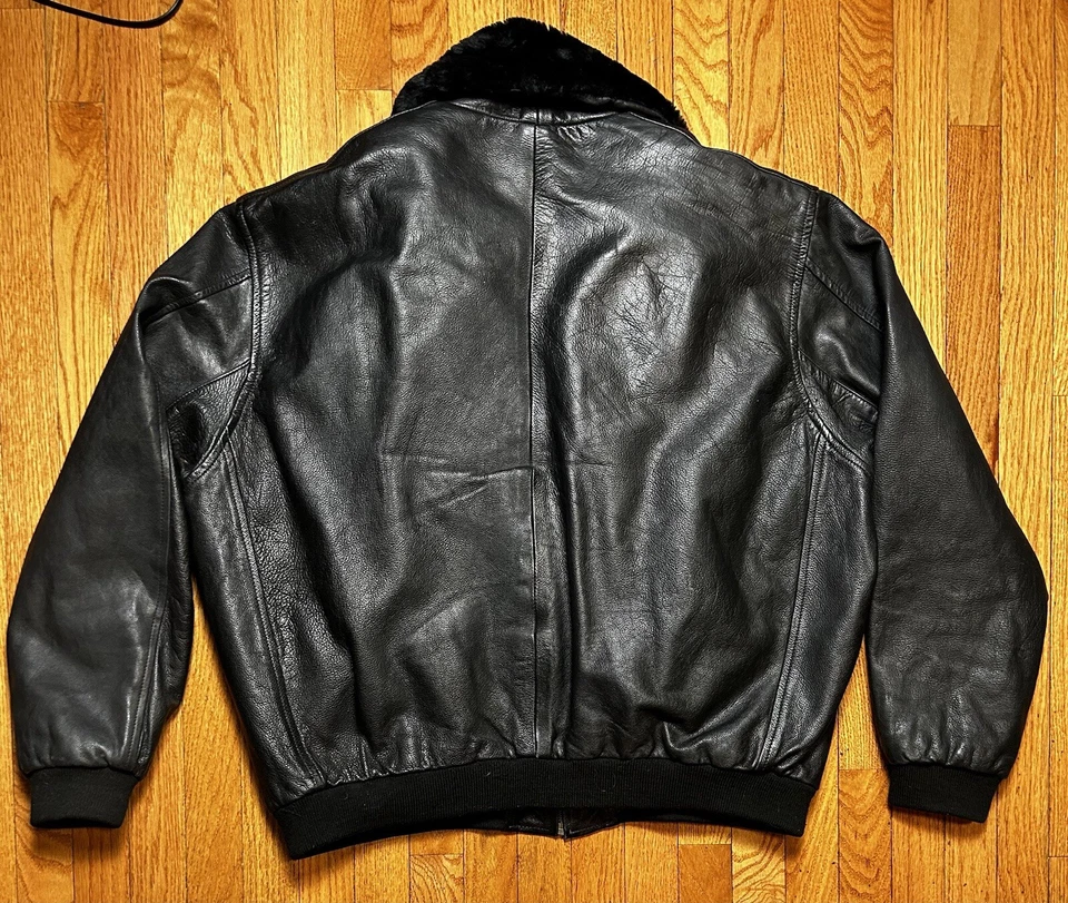 Chaqueta de moto bombardero forrada con cremallera A-2 de cuero Bobcat vintage para hombre 2XL Foto 2 de 4