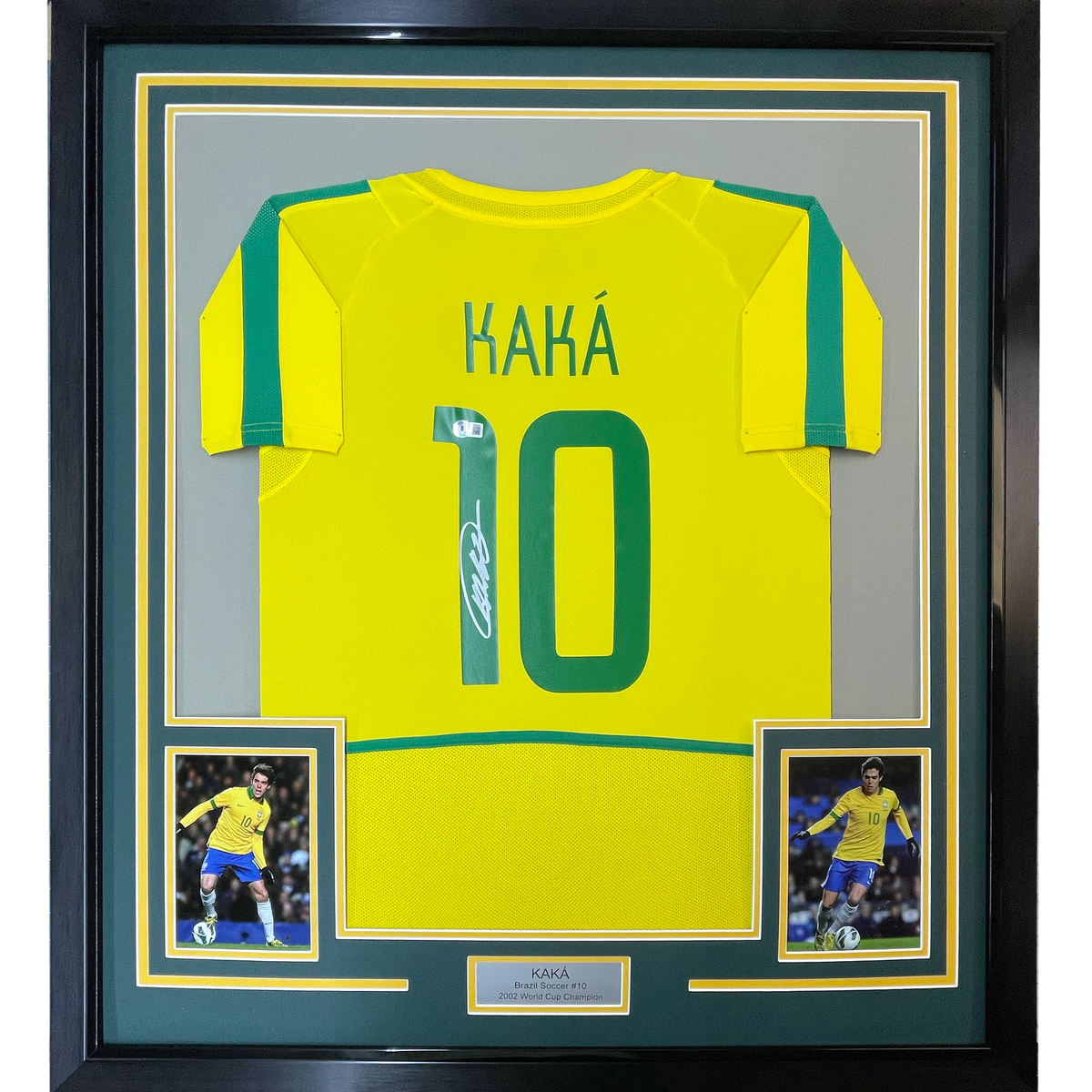 Framed Autographed/Signed Ricardo Kaka 33x42 Brazil Yellow Soccer