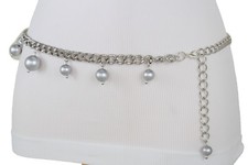 Women Chic Belt Dressy Fashion Hip High Waist Silver Metal Chain Beads XS S M