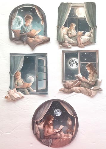 3D UPick Boy Girl Reading Window Nighttime Scrapbook Card Embellishment ...