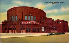 Chicago Illinois Moody Memorial Church Early Automobiles Vintage Postcard  28127