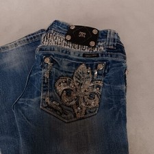 Miss Me Blue Jeans 27x31 Boot Medium Washed Sequins Rhinestones Studs