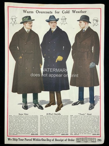 1918 Simpson Company Catalog Mens Overcoats Tweed Suits Print Advertising 455A