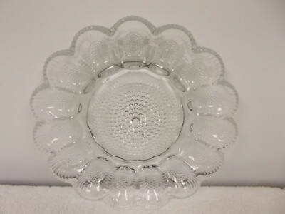 Vintage Round Heavy Glass 15 Egg Plate Tray Platter Dish -  Few Small Chips