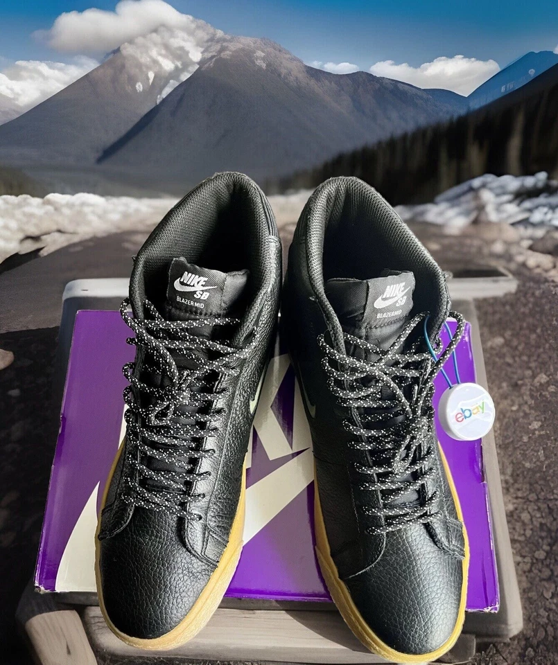 NIKE SB ZOOM BLAZER MID PREMIUM CUERO GRANULADO NEGRO/GOMA JOYA SWOOSH PARA HOMBRE 11.5 Foto 2 de 4