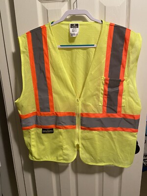 Hi Vis Vest Radwear -Large Class 2 100% Polyester Mesh X Back Tape Zipper