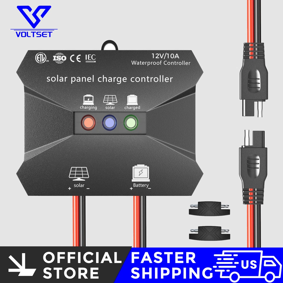 Voltset Solar Charge Controller, 10A 12V Waterproof Solar Intelligent Regulator
