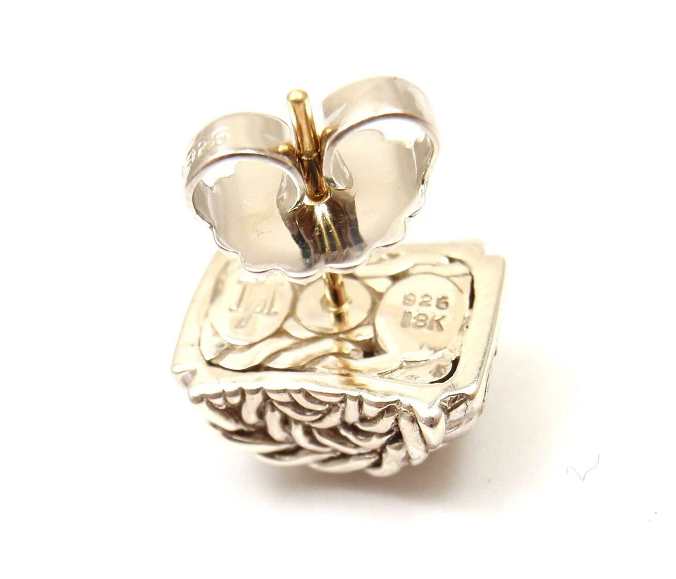 John Hardy Diamond Earrings Silver 925 Gold 18K Excellent! - Image 4 of 4