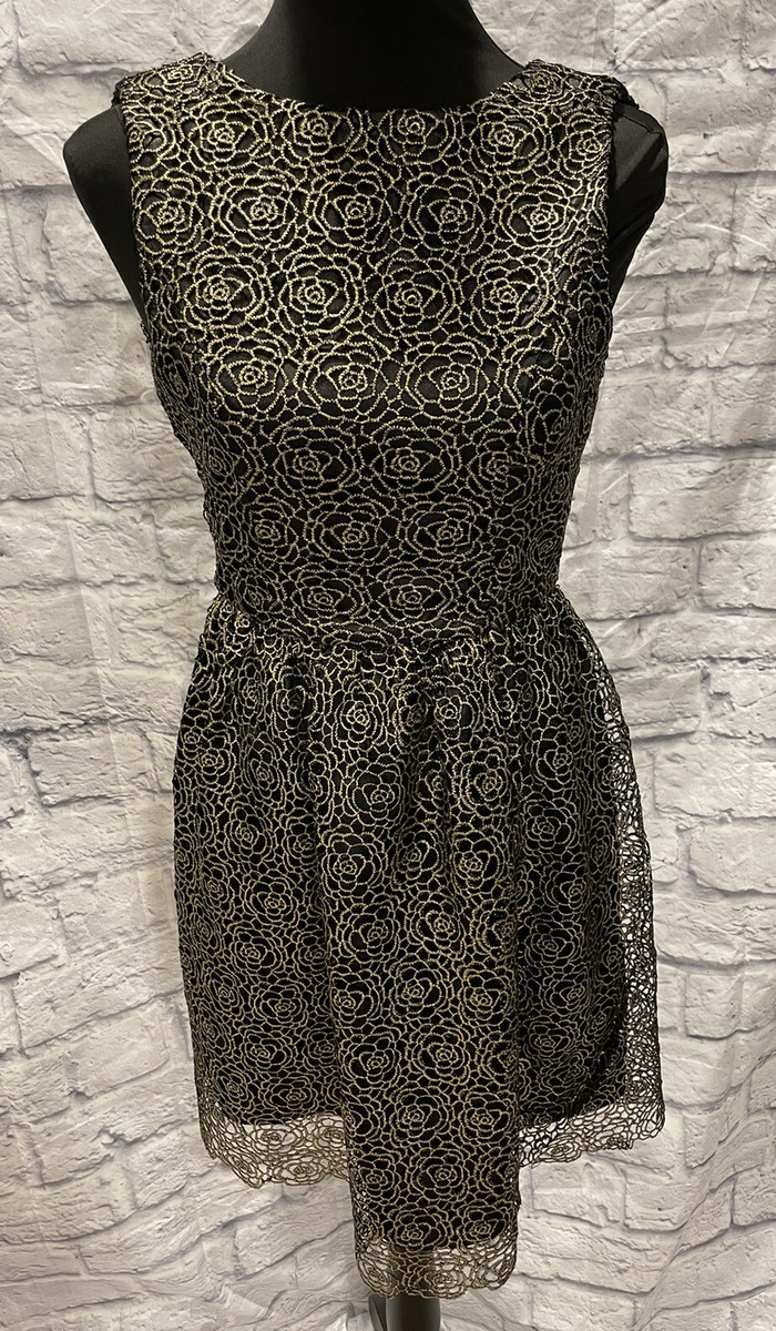 altar'd state black and gold dress Altar'd State Gold Black Layered Neck Long Sleeve Embroidered Dress Sz  Small