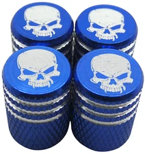 4x Wheel Tire Valve Cap Stem Cover For Bike, Car, Trucks SKULL BLUE