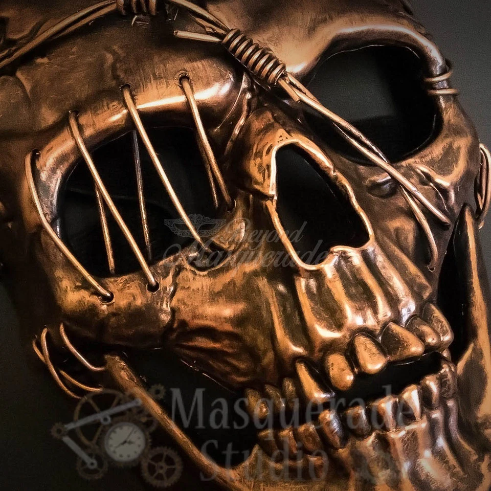 Men's Steampunk Full Face Skull Halloween Costume Masquerade Mask [Copper] - Image 4 of 4
