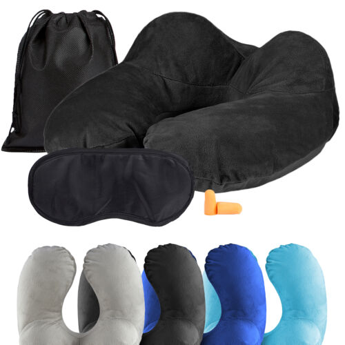 Neck Pillow Inflatable Travel Pillow Camping Flight Travel Set - Picture 1 of 13