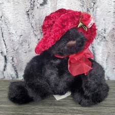 Dan Dee Black Bear Red Velvety Hat Lady W/ Roses Sheer Bow 6.5" Stuffed Animal