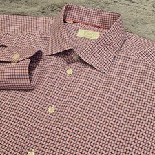 Eton Contemporary Fit Dress Shirt Mens 17 43 Pink Blue Micro Check Cotton 834992
