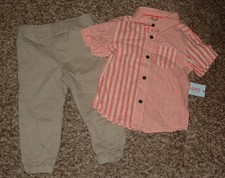 NEW Boys Sz 2 Toddler Striped Button Up Shirt  Tan Pants 2 Pc Outfit CAT  JACK