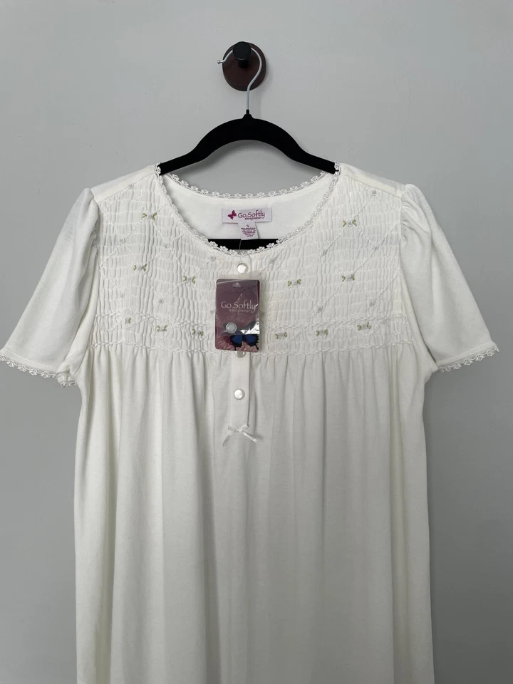NWT Go Softly Ivory Cotton Blend Nightgown Sz S Stretchy Ultra Soft Sleepwear - Image 3 of 4