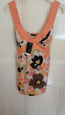New Rare 90's y2k Jane Norman Floral 100% Cotton flowy Top Size 8 apricot cream - Image 1 of 4