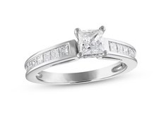 1 1/4 CT Diamond Engagement Ring Princess Cut set w Enhancer 1/2 14K White Gold