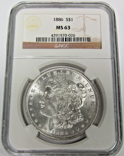 1886 P Morgan Silver Dollar Uncirculated NGC MS 63