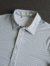 Criquet Golf Polo Shirt Men's Small White Blue Geometric Print Performance S/S