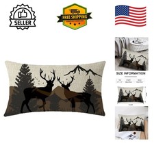 Stylish Deer-Themed Cotton Linen Throw Pillow Cover 12x20 for Indoors Outdoors