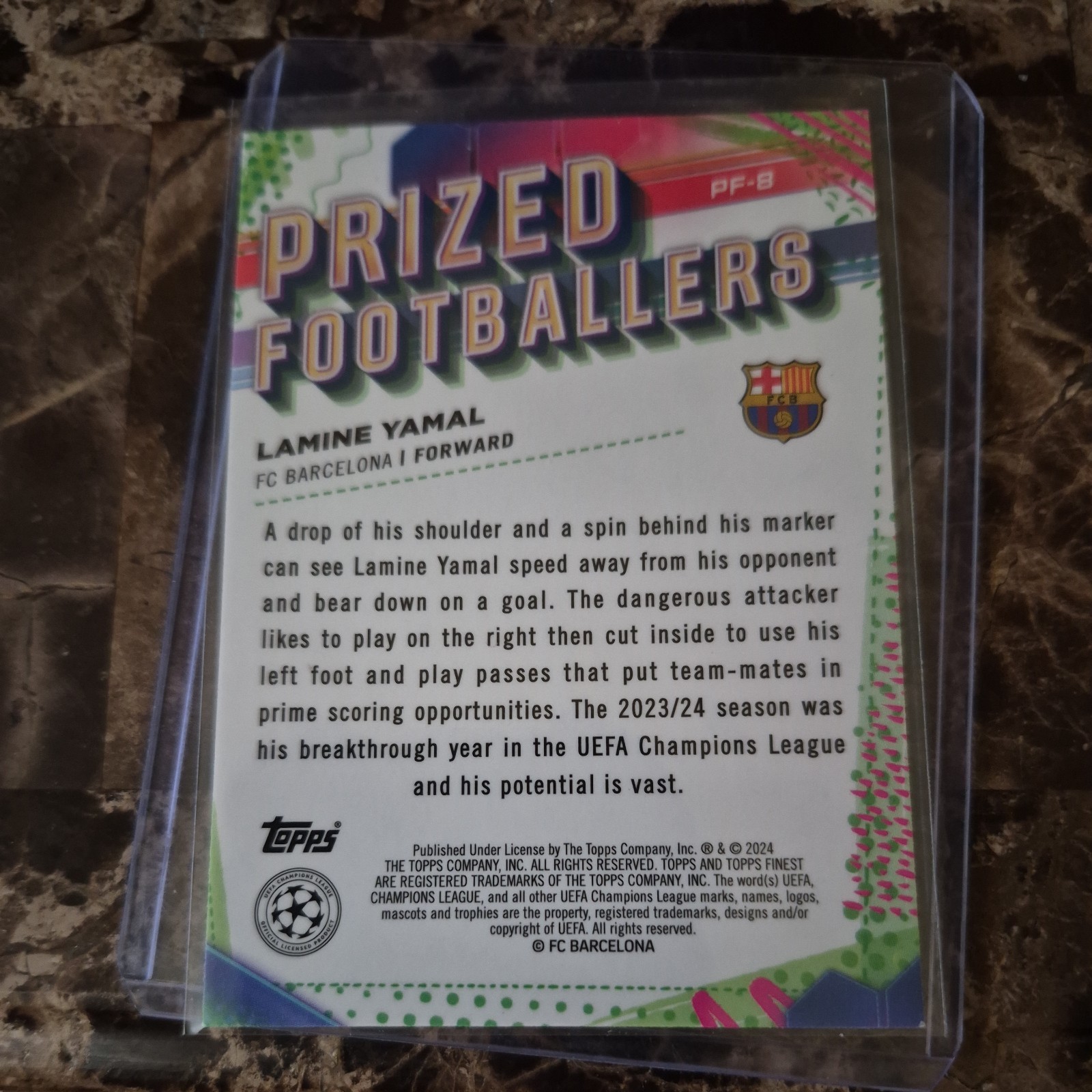 2023-24 Topps Finest  Prized Footballers Lamine Yamal  RC FC Barcelona Rookie SP view 6