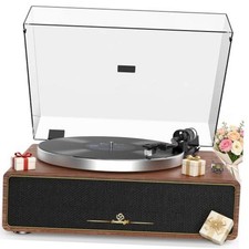All-in-One Record Player with 4 Speakers  Bluetooth - Belt-Drive Vinyl - Brown