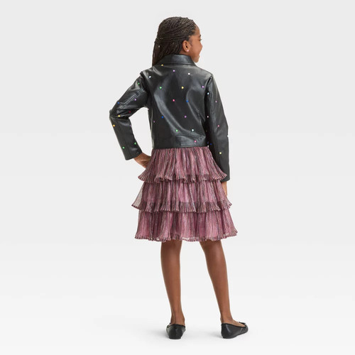 Girls' FAO Schwarz Leather Jacket & Dress Set - Black XS - Picture 2 of 4