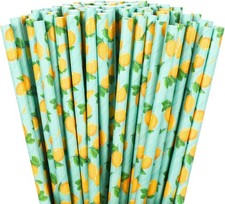 200Pcs Watercolor Lemon Paper Straws Summer Disposable Drinking Straws Lemon