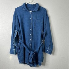 Aerie Chiffon Romper with Belt Women  s Medium Blue Button Front NWT