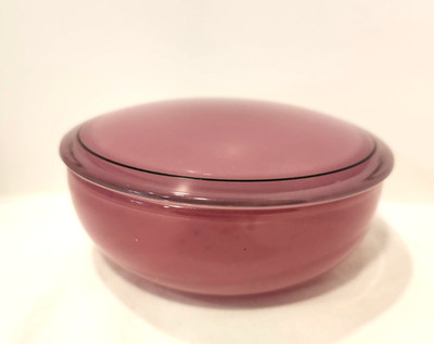 DeVilbiss 1920s Perfume Powder Box Opaque Mauve Glass Black Trim SIGNED