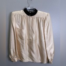 Vintage Valentino Shirt Size 8 Cream Blouse Top 1/2 Zip Long Sleeve Top