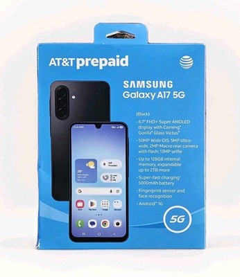 AT&T Samsung Galaxy A17,  5G, 64GB, Black Prepaid Smart Phone,  to AT&T  