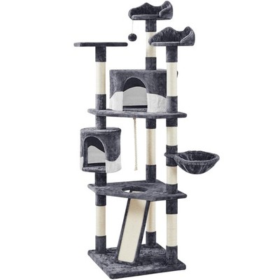 79in Multi-Level Cat Trees Indoor Cat Tower w/Scratching Posts,Dark Gray & White