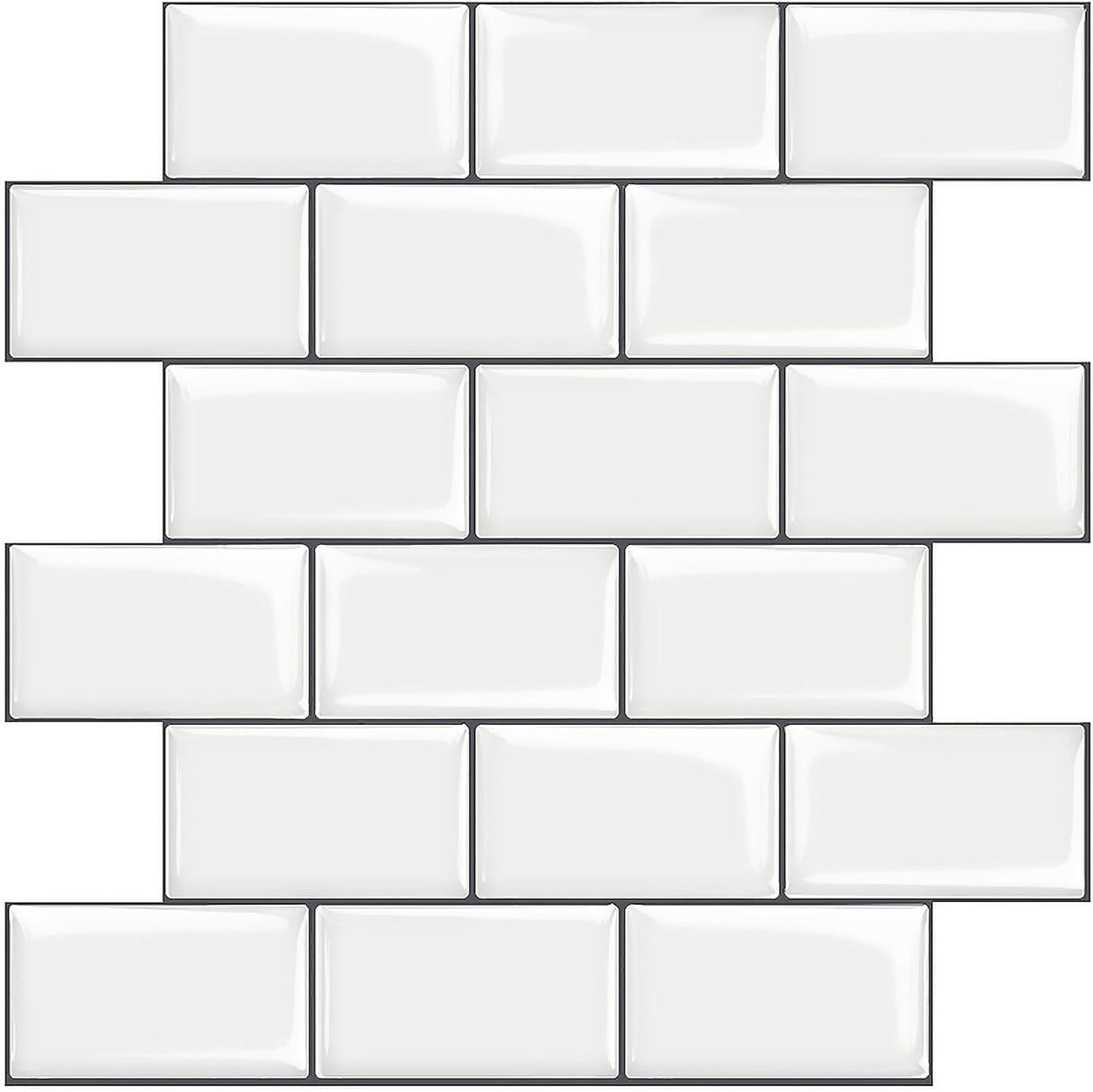 STICKGOO White Subway Tiles Peel and Stick Backsplash 10 Sheets Thick Design