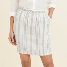 NWT GARNET HILL Essential Linen Pull-On Skirt White Gray Large
