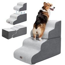 Dog Stairs for High Beds, 4-Step Dog Steps for Small Dogs and Cats, Foldable ...