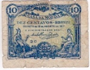 Portugal 1917 10 Centavos   Banco De Portugal Vintage Banknote P95