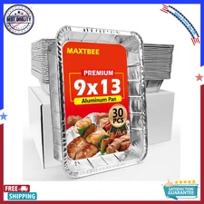 9x13 Aluminum Pans, 30 Pack Disposable Trays Half Size Heavy Duty Food Container