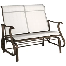 47" Outdoor Double Glider Bench Backyard Patio Mesh Gliding Chair, Cream White
