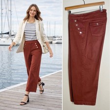 CHICO'S Wide Leg Sailor Pants 16 Pull-On Cropped Ankle Rust Nautical Vacation