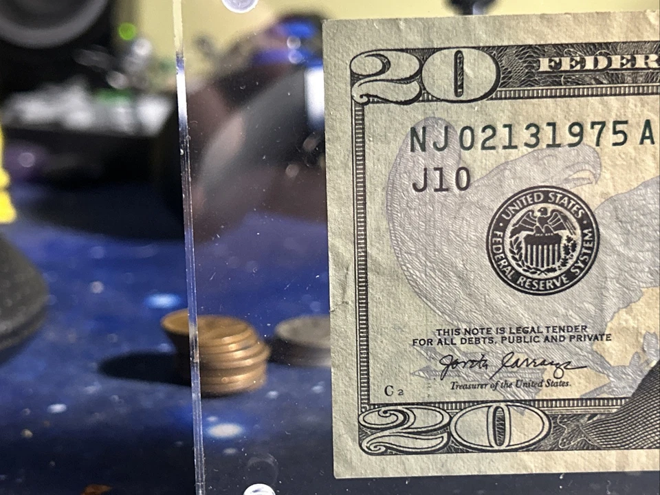 Fancy Serial Number $20 Bill February 13, 1975. Circulated. Minor Damage. - Image 2 of 4